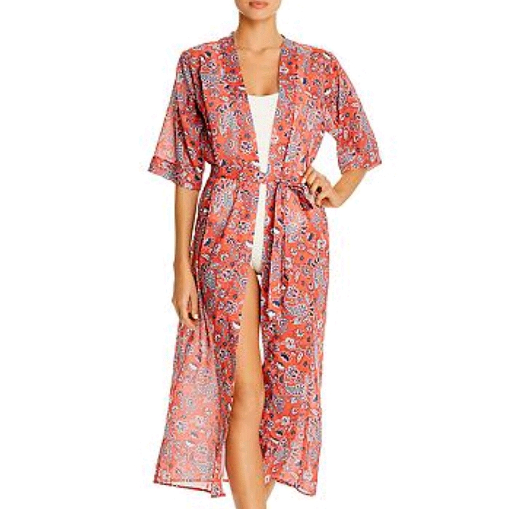 Verdelimon Red Caftan Swim Cover Up